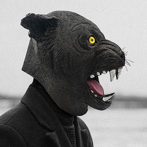 CreepyParty Máscara de pantera negra de látex con diseño de leopardo y animales salvajes, máscara realista de cabeza completa, disfraz para Halloween, fiesta de carnaval, desfile