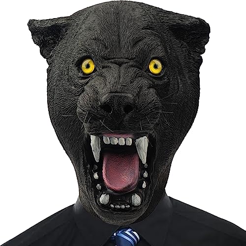 CreepyParty Máscara de pantera negra de látex con diseño de leopardo y animales salvajes, máscara realista de cabeza completa, disfraz para Halloween, fiesta de carnaval, desfile