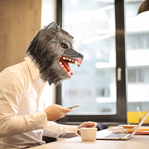 CreepyParty Mascarilla de hombre lobo gris espeluznante de látex cabeza completa, máscaras de terror para Halloween, carnaval, disfraz, fiesta