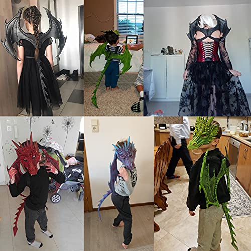 CRTEPST Disfraz de dragón para niños y niñas, juego de máscara de cola de ala de dragón, juego de cosplay de dinosaurio de Halloween para niños (rojo)