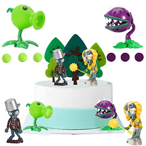 Cupcake Toppers Figura, FainFun 4 Piezas Mini Figuras Tarta Decoración Plantas Zombies, Figuras de Cupcakes Juguetes, Decoración de Pasteles de Dibujos Animados, para Tartas de Cumpleaños para Niños