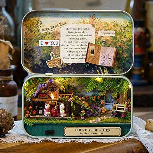 Cuque Venta Loca Caja Hecha a Mano en Miniatura de Bricolaje, casa de muñecas Good Old Time Theme Mini Doll House para Mujeres y niñas(Rural)