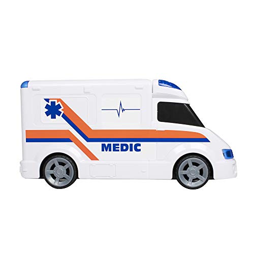 CYPBRANDS Ambulancia con luz y Sonidos, vehículo para niños, Emergencia, urgencias, Ambulancia para niños, vehículo de Hospital, Juguete