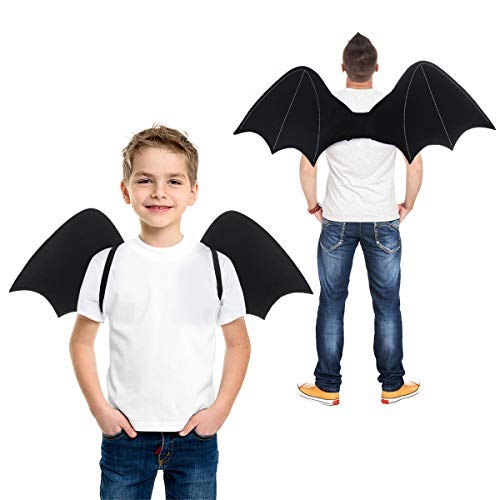 D-FantiX - Juego de 2 alas de murciélago para Halloween, diseño de alas de murciélago con correas, mochila peluda, alas, juego de vampiro, cosplay y broma de miedo para niños y adultos