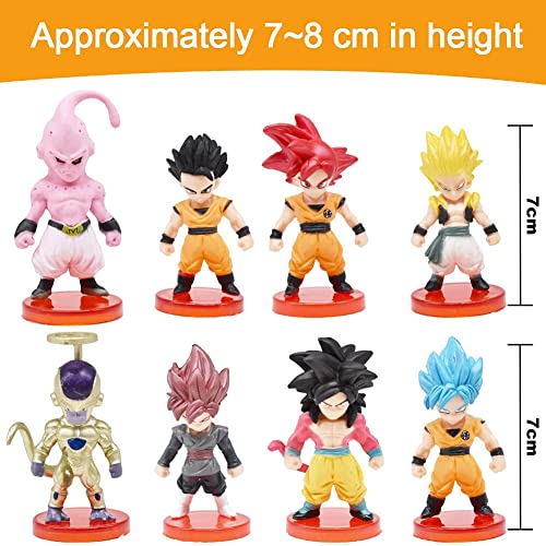 D-ragon Ball Figures, 8 Piezas Goku Figuras Decoración de Tartas Mini Figura Decoraciones Cake Topper Decoración de Cumpleaños para Niños Cumpleaños Pastel Decoración Suministros para Baby Shower