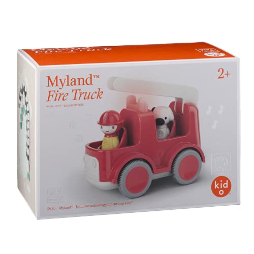 DAM Kid O MYLAND: Firetruck with Light and Sound 18,8x10,8x14cm, with 2 Characters 3,25x3,25x6,6cm, Requires 2x1,5V AAA Batteries (excl,), in Box, 2+
