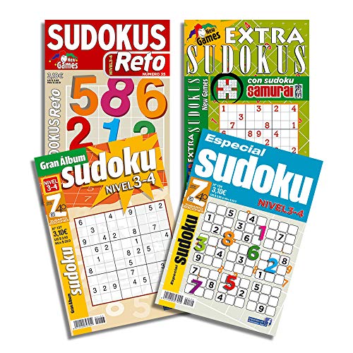 DataPrice Pack de 4 Libros de Pasatiempos Sudokus. SUDOKUS para Adultos Variados - Ed. Zugarto.