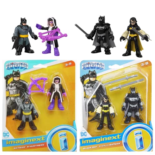 DC Super Friends - Figuras de acción articuladas de 3 pulgadas, 8 cm, Batman, Huntress y Black Bat, Ninja - Paquetes dobles
