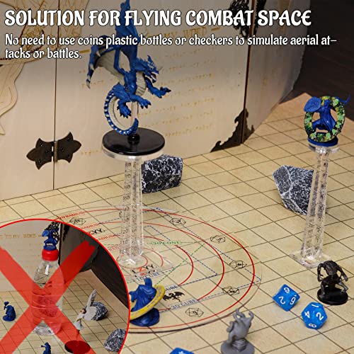 D&D Flying Miniatures - Juego de 2 soportes de combate para vuelo (acrílico, corte láser, de 0 a 1000 pies, perfecto para mazmorras y dragones, martillo de guerra y otros juegos de rol de mesa
