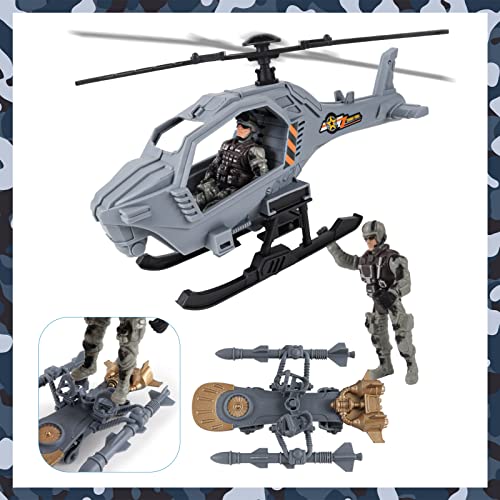 deAO 20PCS Tanque de Juguete Militar Kit, con Figuras de Acción, Vehículo Blindado, Kayak, Bombardero Furtivo, Helicóptero, Búnker, Jet Board, Otros Accesorios, Juego Militar Niño