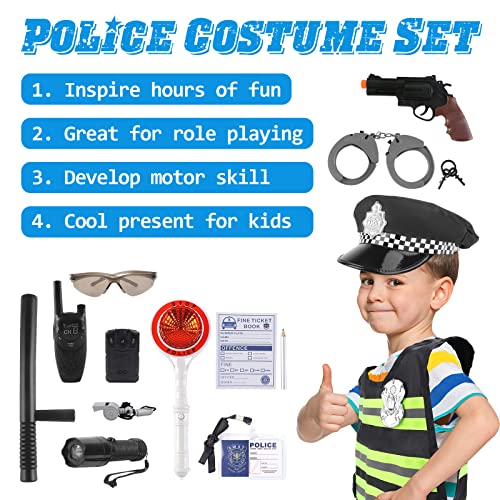 deAO Disfraz de Policía Juguetes para Niños con Equipo de Policía Sombrero de Policía Chaleco Gafas de sol Walkie Talkie Juguete de Policía Juego de Rol Para Halloween