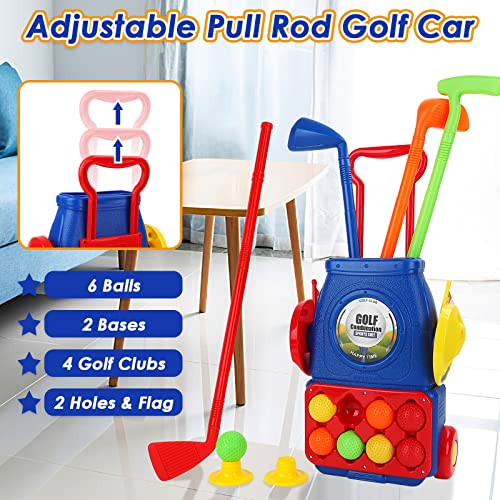 deAO Juego de Golf para Niños, Mini Golfista Plástico, con 4 Palos de Golf, 8 Pelota de Golf, Carro de Golf, Juguete Educativo Temprano Infantiles 3 4 5 6 años