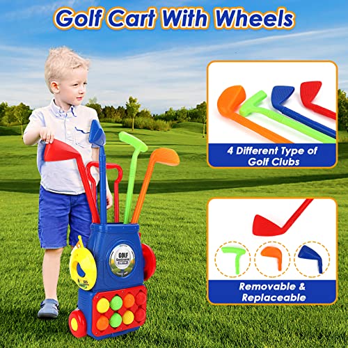 deAO Juego de Golf para Niños, Mini Golfista Plástico, con 4 Palos de Golf, 8 Pelota de Golf, Carro de Golf, Juguete Educativo Temprano Infantiles 3 4 5 6 años