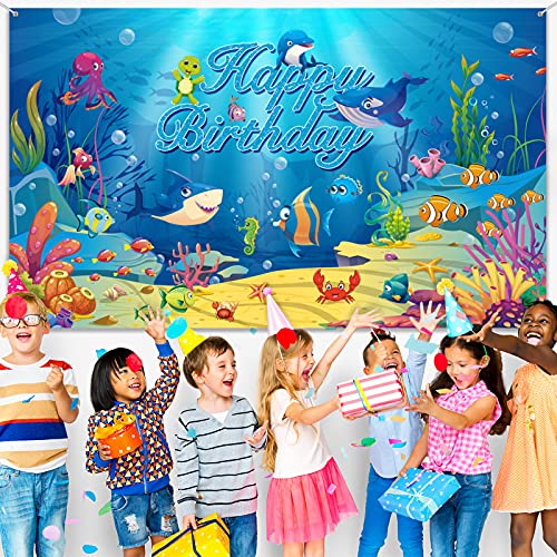 Decoarción de Happy Birthday de Animal de Océano, Fondo de Cumpleaños de Bajo de Mar Bandera Fondo de Fotografía de Cumpleaños de Tema de Océano, 72,8 x 43,3 Pulgadas
