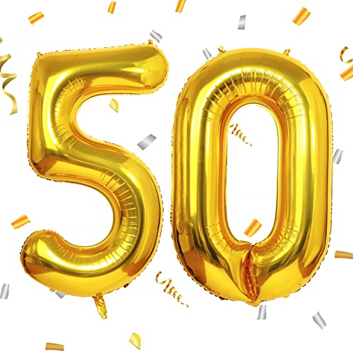 Decoración 50 Aniversario Bodas Oro Globos de Papel Aluminio 50 con 12pcs Golobos de Confeti y Látex para Fiesta Cumpleaños 50 Años Oro Blanco