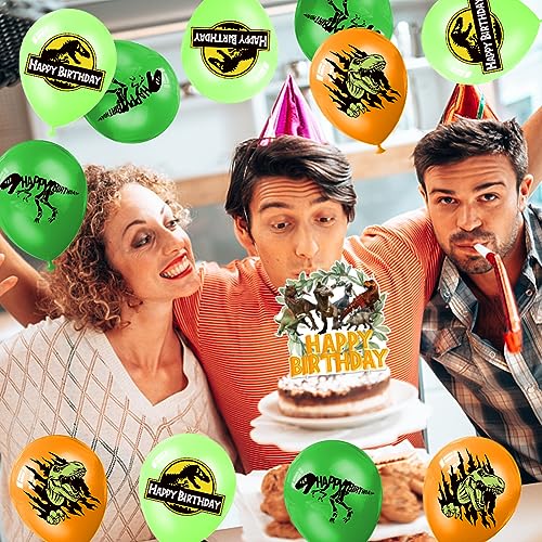 Decoración de fiesta de cumpleaños de dinosaurio, 38 piezas de tiranosaurio de la selva para niños, suministros de fiesta temática de feliz cumpleaños, pancarta de dinosaurios, globos de parque,