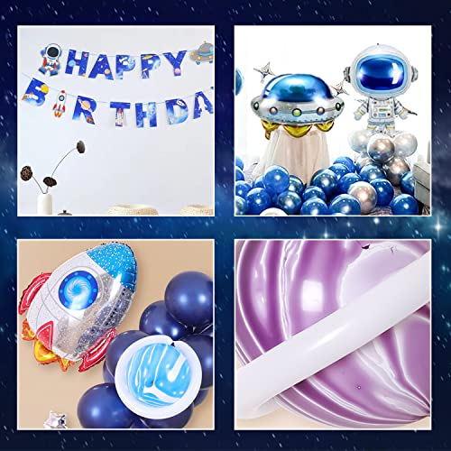Decoraciones de Fiesta temáticas del Espacio Exterior, Astronaut Foil Balloon Espacial Cohete Globo con pancarta Happy Birthday, Tema de Astronauta Espacial Globos de Papel de Aluminio para Niño