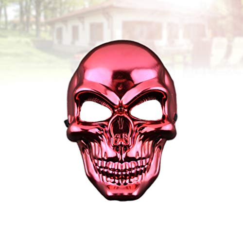 Decoraciones de Halloween 2pcs Halloween terrorífico esqueleto plateado cara completa fantasma muerte máscaras para disfraz Cosplay (rojo)