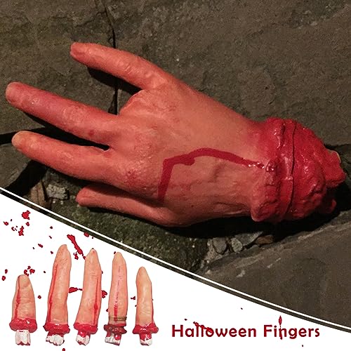 Dedos de Halloween Scary Bloody Fingers, Halloween Bloody Requisiten, Falsos Partes del Cuerpo Rotas Separadas para Halloween, Casa Embrujada Zombie Suministros, Accesorios de Cosplay con 20 pegatinas