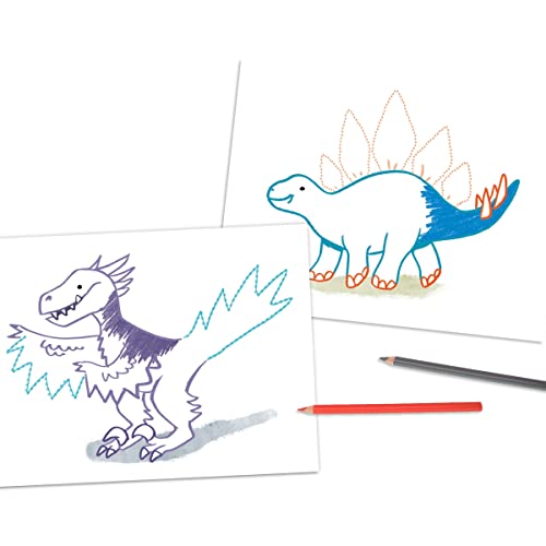 Depesche 12010 Dino World-Libro Punto con 48 páginas para Crear Motivos de Dinosaurios, Cuaderno para Colorear con Dibujos preimpresos de líneas parcialmente punteadas para trazar, Multicolor