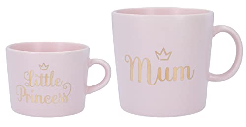 Depesche 12143 Princess Mimi Mini&Mum-Juego de 2 Tazas en Rosa para Madre e Hija con diseño Sencillo y Estampado Dorado, Taza de Porcelana con asa, Multicolor