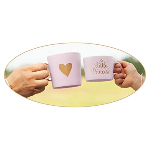 Depesche 12143 Princess Mimi Mini&Mum-Juego de 2 Tazas en Rosa para Madre e Hija con diseño Sencillo y Estampado Dorado, Taza de Porcelana con asa, Multicolor