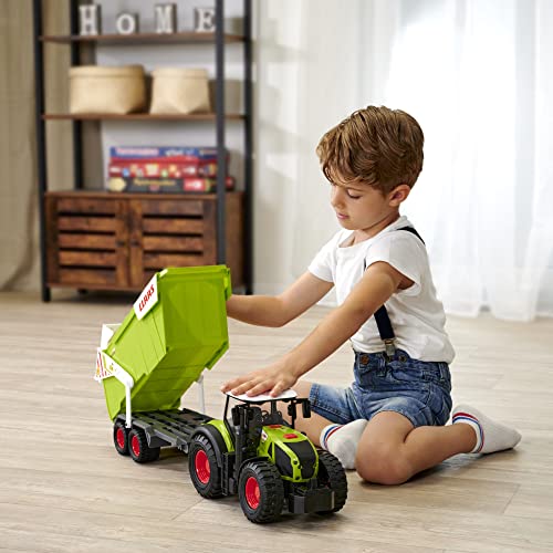 Dickie Toys - Tractor Claas con Remolque (64 cm) - Gran Juguete con Mecanismo de Rueda Libre para niños a Partir de 3 años, vehículo de Granja con luz y Sonido y Muchas Funciones, 203739004ONL