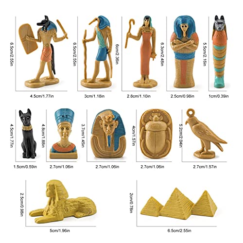 Dificato Kit de modelo de pirámide egipcia, juego de 12 figuras de dioses y diosas egipcias, incluye esfinge, escarabajo, pirámide, jeroglífico, Thoth, Bastet, reina Nefertiti, Anubis, Isis