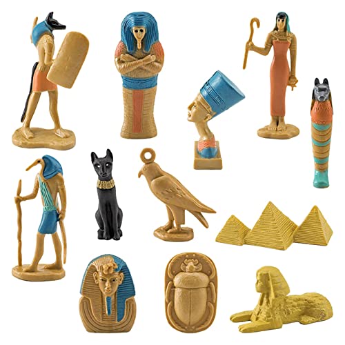 Dificato Kit de modelo de pirámide egipcia, juego de 12 figuras de dioses y diosas egipcias, incluye esfinge, escarabajo, pirámide, jeroglífico, Thoth, Bastet, reina Nefertiti, Anubis, Isis