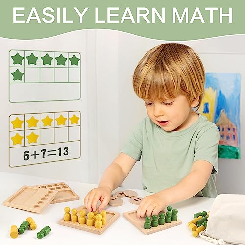 DINORUN Montessori Juguetes 3 4 5 6 Años Juguetes de Madera Juegos Matematicos con Bolsa de Almacenamiento Juegos Educativos Regalo Niña Niño 3 4 5 6 Años