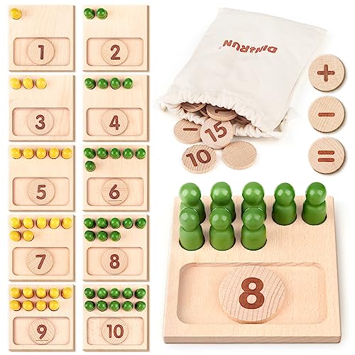 DINORUN Montessori Juguetes 3 4 5 6 Años Juguetes de Madera Juegos Matematicos con Bolsa de Almacenamiento Juegos Educativos Regalo Niña Niño 3 4 5 6 Años