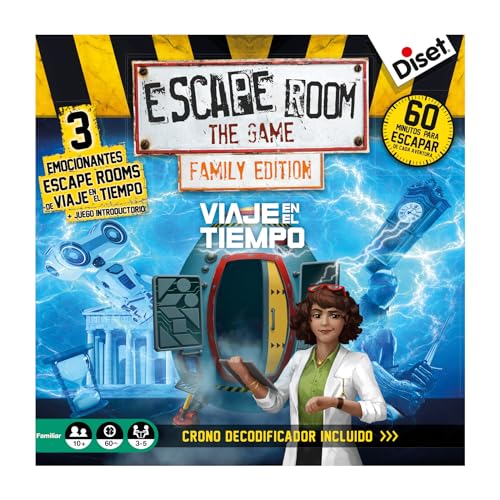 Diset - Escape Room Family Viaje en el tiempo, Juego de mesa familiar recomendado a partir de 10 años.