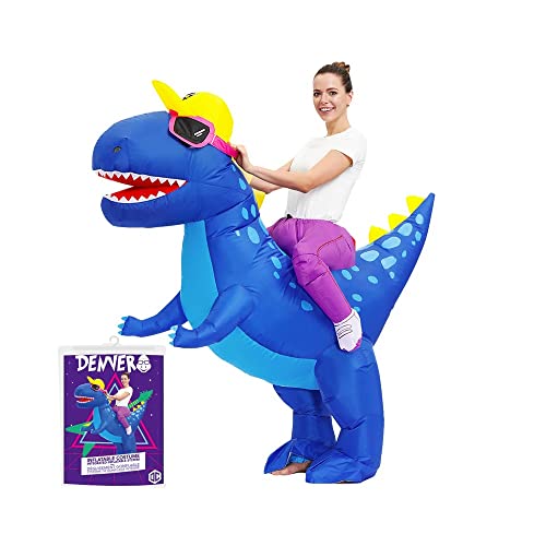 Disfraz inflable de dinosaurio azul | Disfraz inusual de tamaño adulto | Hecho de poliéster altamente resistente Agradable de llevar | Sistema de inflado incluido | OriginalCup®