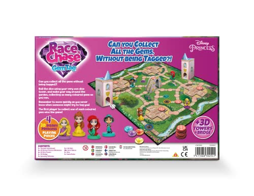 Disney Juego de Mesa Princess Race N Chase, 4 Piezas de Juego de Princesa Incluidas, Belle, Ariel, Rapunzel y Jazmín, Gran Regalo para niños, a Partir de 4 años