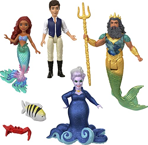 Disney La Sirenita Minis Pack de 4 muñecos pequeños con mascotas y accesorios, juguete +3 años (Mattel HLX19)