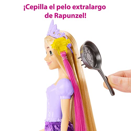 Disney Princess Rapunzel peinados mágicos Muñeca princesa con extensiones y accesorios para el pelo, juguete +3 años (Mattel HLW18)