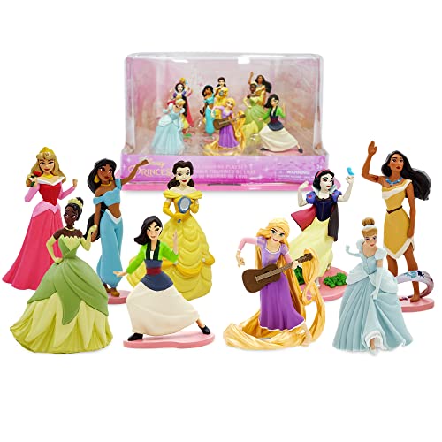Disney Store Conjunto de figuritas de Lujo de Princesas, Juego de Nueve Piezas, Contiene Figuras troqueladas de Tiana, Bella, Jasmine, Blancanieves, La Cenicienta y Aurora, Entre Otras