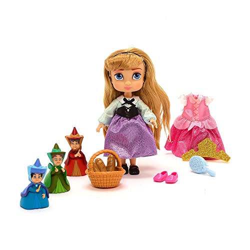 Disney Store Conjunto de muñecas en Miniatura de Aurora de la colección Animators, Juego de Nueve Piezas, Altura: 21 cm, Contiene a Aurora, Flora, Fauna, Primavera y Mucho más, para Mayores de 3 años