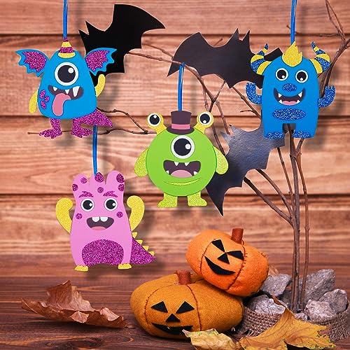 DKINY 12pcs Kits Manualidades de monstruos de Halloween para Niños Artesanía de espuma de monstruo DIY Juegos creativos de temporada Proyecto de Artes decoración colgante regalo Carnaval Cumpleaños