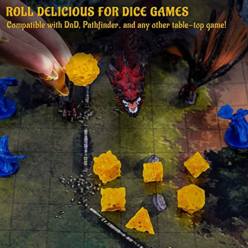 DND - Juego de 7 dados de queso impresos en 3D con temática de alimentos poliédricos, ideal para mazmorras y dragones, Pathfinder, RPG de mesa, MTG Game (DD04)