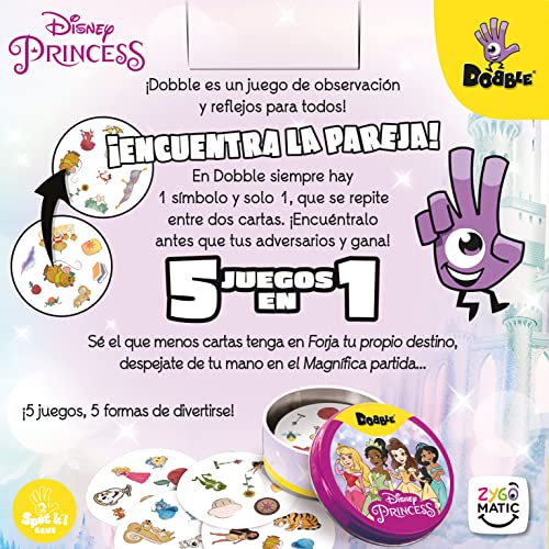 Dobble Princesas Disney - Juego de Mesa en Español [Exclusivo Amazon], para 2-8 jugadores
