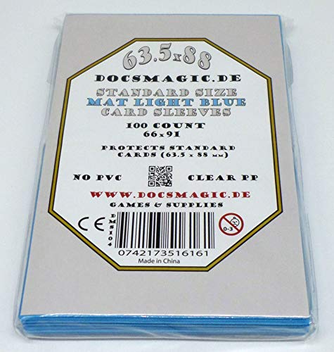 docsmagic.de 100 Mat Light Blue Card Sleeves Standard Size 66 x 91 - Azul Claro - Fundas - PKM MTG