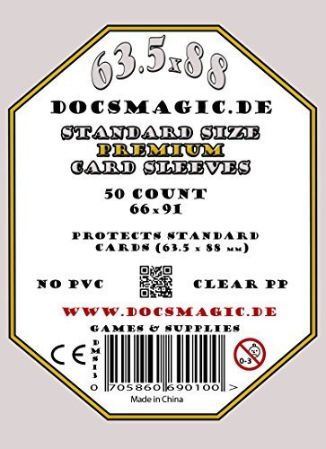 docsmagic.de 50 Premium Board Card Game Sleeves Clear - 63,5 x 88 Standard - 66 x 91