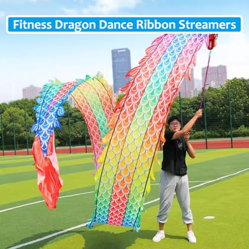 Dragon POI Serpentinas De Danza del Dragón para Fitness Al Aire Libre, POI De Dragón De Seda A Escala Dorada para Niños Y Adultos, Cinta De Danza del Dragón Chino(Size:8m/26ft)