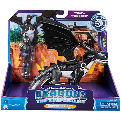 Dreamworks Dragons "Los 9 Mundos - Juego de Aventura con Figura de dragón y Jinete Tom y Thunder, para niños a Partir de 4 años