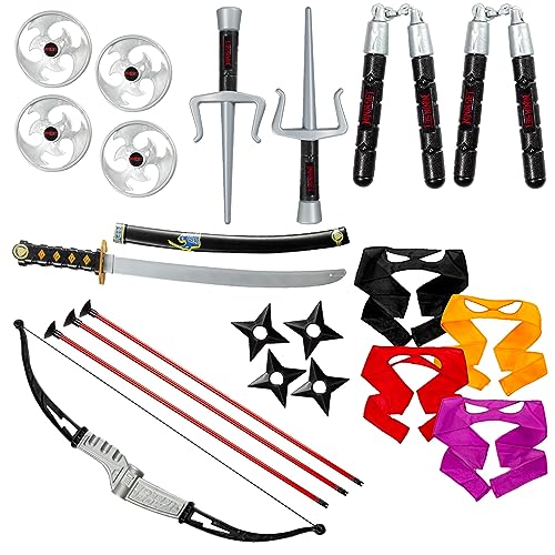 Dress Up America Ninja Weapons Kit para niños - Ninja Toys Set incluye Katana, Bow & Arrow, Eye Masks y más - Ninja Warrior Costume Set de accesorios para niños