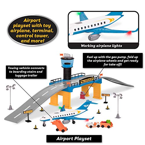 Driven by Battat Airport Playset Mini imitación – Juego Avión de Juguete y Accesorios – 3 años + – Set de Aeropuerto (32 Piezas) (Branford Ltd. WH1229Z)