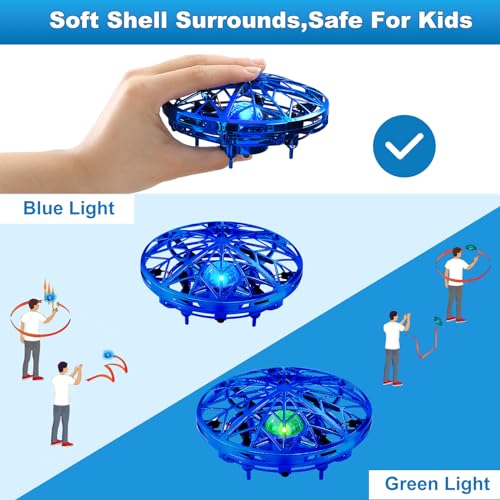 Drone UFO para niños, Mini Drone volador con luces LED, Helicóptero controlado a mano, Cuadricóptero RC, Juguete volador de inducción infrarroja para exteriores, Regalos para niños y niñas(Azul)