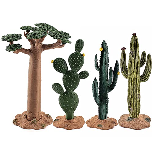 DUBENS 4 piezas modelo árbol mini árbol baobab árbol, árbol de cactus, árboles falsos en miniatura árbol artificial plantas falsas para manualidades, color verde