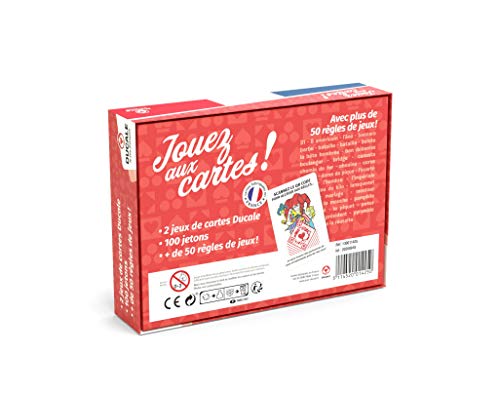 Ducale, Le Juego francés - Caja de 50 Reglas de Juegos - 2x54 Cartas, 100 fichas, folleto de 50 Reglas de Juegos - para Jugar en Familia o Entre Amigos